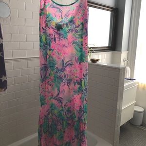 Lilly Pulitzer pink floral maxi cover-up dress